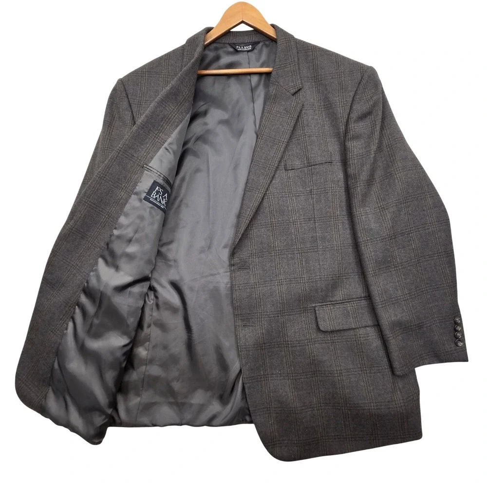Jos A Bank Mens 52L Brown Glen Plaid 100% Wool Two Button Blazer Sport Coat